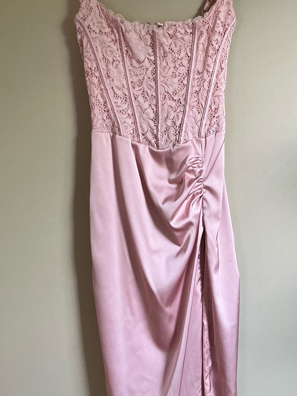 Oh Polly Blush Pink Lace Corset Midi Dress